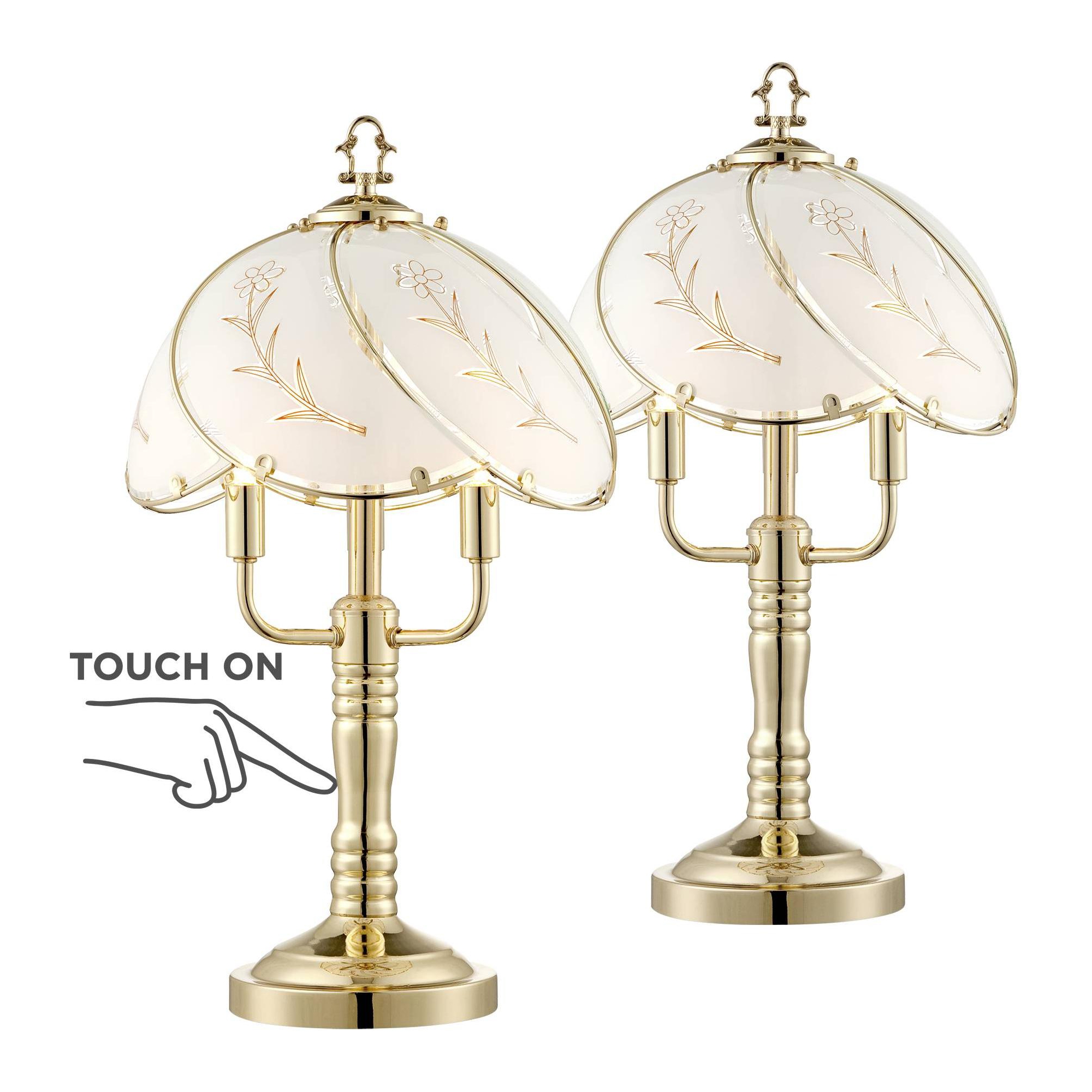 Regency Hill Flower 19 1/2" High Small Traditional Accent Table Lamps Set of 2 Touch On-Off 3-Light Gold Brass Finish Living Room Bedroom Bedside