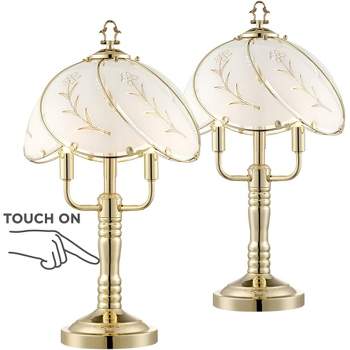 Regency Hill Flower 19 1/2" High Small Traditional Accent Table Lamps Set of 2 Touch On-Off 3-Light Gold Brass Finish Living Room Bedroom Bedside