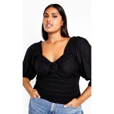 Women's Plus Size Flora Plain Top - black | CITY CHIC