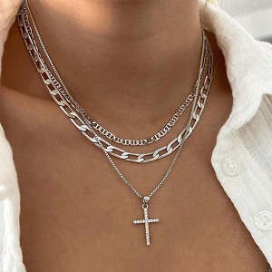 HTUTWOO Cross Necklace for Women,Stackable Stacked Stacking Layering Layered Necklaces Dainty Paperclip Box Flat Mariner PendantSimple Jewelry Gift - 1 of 4