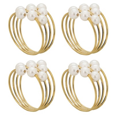 Gold and Pearl Design Table Napkin Rings Set of 4