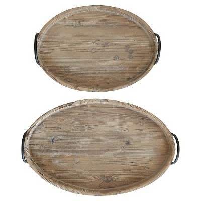 Decorative Wood Trays with Metal Handles (S-2 21"L x 13-1-2")