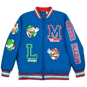 Nintendo Super Mario Bros Boy's Mario & Luigi Graphic Print Zip Up Bomber Varsity Jacket - 1 of 4
