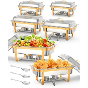 Chafing Dish for Buffet Set,8 QT Chafers and Buffet Warmers Sets with Folding Frame, Spoon & Tweezer for Weddings Parties Catering Events,Gold - 1 of 4