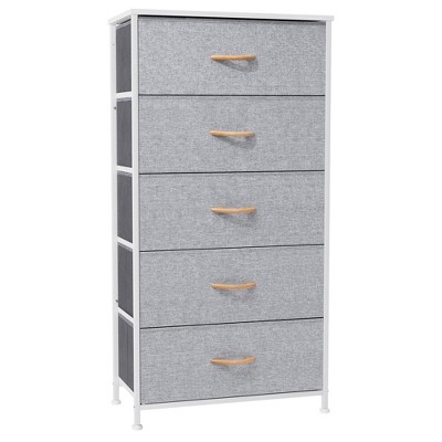 Crestlive Products Vertical Large Dresser Widen and enlarge Storage Tower with Sturdy Steel Frame Wood Top Easy Pull Fabric Bins