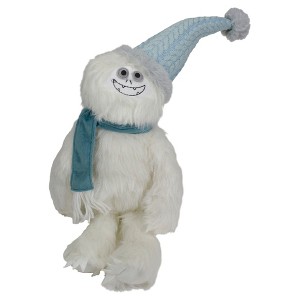 Northlight Plush Sitting Yeti  with Knitted Hat Christmas Figure - 22" - White and Blue - 1 of 4
