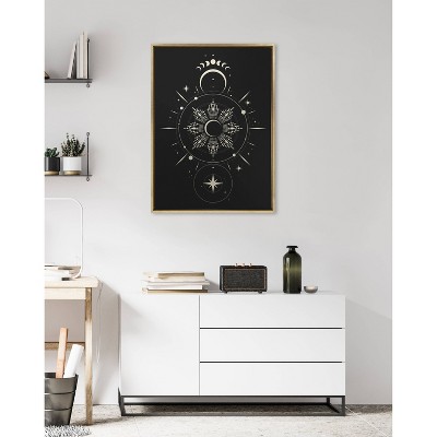 Mystical Moon Stars Boho Night Sky Framed Canvas Art