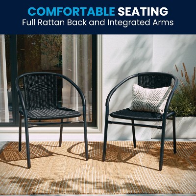 Black Rattan Stackable Outdoor Dining Chair, Pair