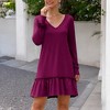 Anna-Kaci Women's Long Sleeve V Neck Ruffle Hem Mini Dress with Flowy Silhouette - 2 of 4