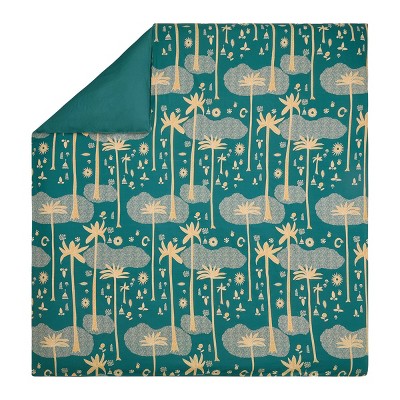 Teal and Gold Cotton Queen Bohemian Duvet Cover Set