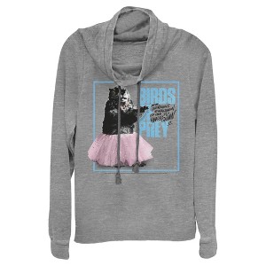 Juniors Womens Birds of Prey Dancing Chipmunk Logo Cowl Neck Sweatshirt - 1 of 3
