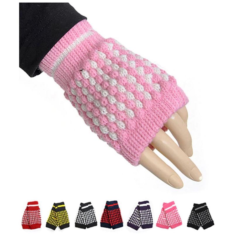 Women's 100% Acrylic Fingerless Winter Gloves Wrist Warmers, 2 of 3