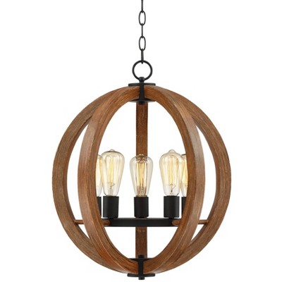 Possini Euro Design Oil Rubbed Bronze Wood Orb Pendant Chandelier 19" Wide Modern Farmhouse 5-Light Fixture Dining Room Kitchen