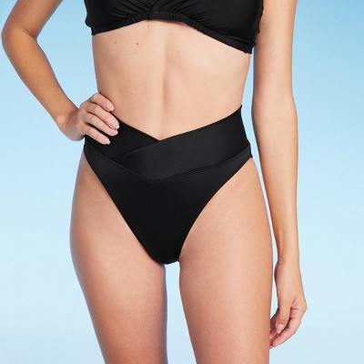 Women's V-front Mid-rise High Leg Cheeky Bikini Bottom - Shade & Shore™  Black Xs : Target