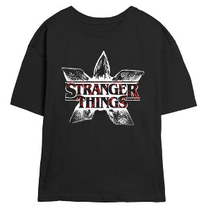 Juniors Womens Stranger Things Red Demogorgon Head Classic Logo T Shirt - 1 of 4