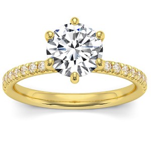 Pompeii3 2Ct Round Cut Moissanite & Diamond Ring in 14k Gold With Side Halo - 1 of 2