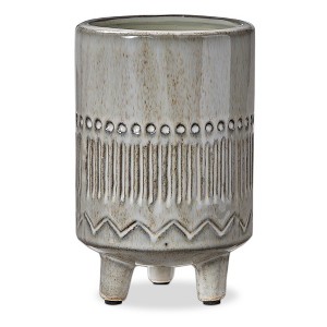 tagltd Olema Carved Grey Glazed Terracotta Planter Large, 4.72L x 4.72W x 7.09H inches, its a 6" drop in plant. Decorative Use Only - 1 of 2