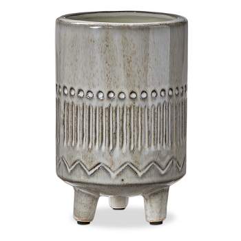 tagltd Olema Carved Grey Glazed Terracotta Planter Large, 4.72L x 4.72W x 7.09H inches, its a 6" drop in plant. Decorative Use Only