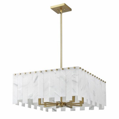 Viviana Art Deco Inspired 8-Light Rubbed Brass & Glass Pendant