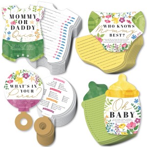 Big Dot of Happiness Wildflowers Baby - 4 Boho Floral Baby Shower Games - 10 Cards Each - Gamerific Bundle - 1 of 4