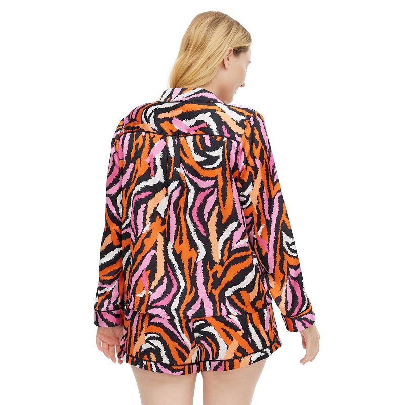 Women's 2pc Long Sleeve Notch Collar Top and Shorts Disco Zebra Pink Pajama Set - DVF for Target, 2 of 11