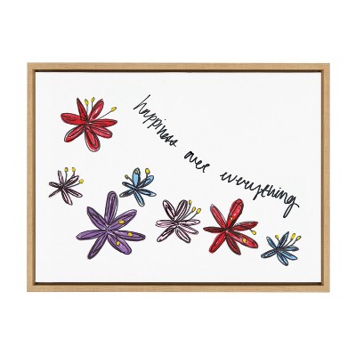 18" x 24" Sylvie Happiness Over Everything Framed Wall Canvas by Mentoring Positives Natural: Modern Decor