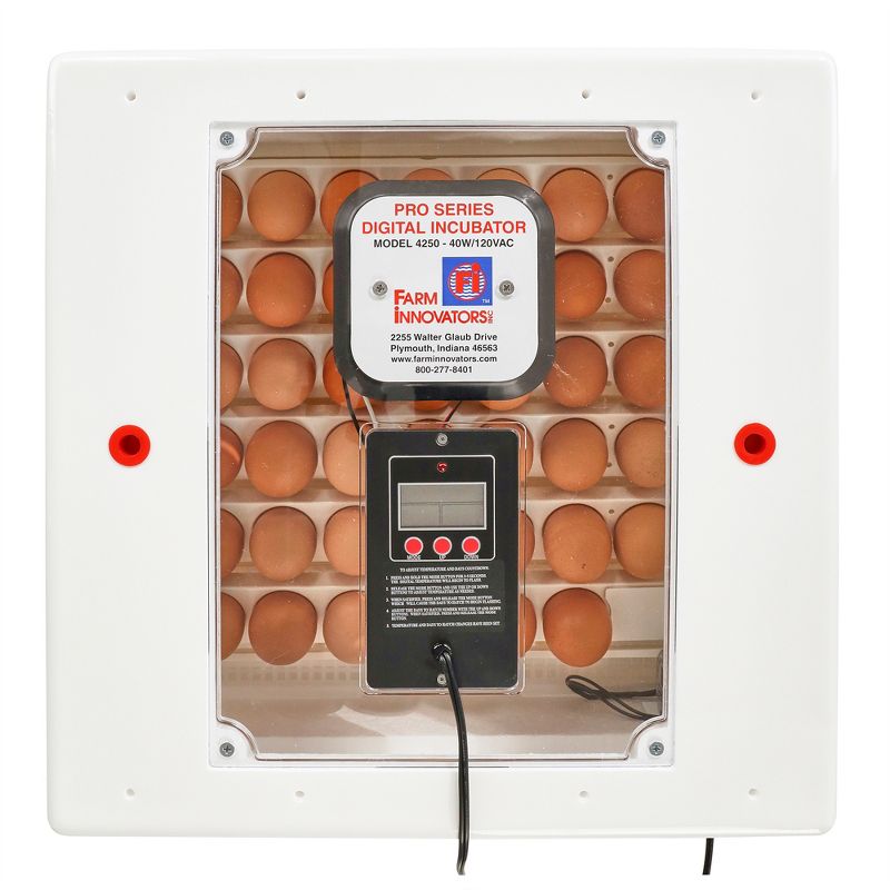 Farm Innovators 41 Egg Incubator with Automatic Egg Turning and Humidity Control, Egg Candler with Digital LCD Display for Improved Hatching, White, 1 of 8
