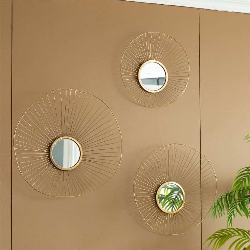 Set of 3 Wall Mirror Abstract designed Wall mirrors with Frame for Home & Office,Top of Sideboard L:26x5x25.5" M:22x3.5x22" S:18x2.5x18"-The Pop Home, 3 of 9