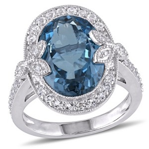 EVERLY JEWELRY | Sterling Silver 7.9 CT TGW Oval Cut Blue and White Topaz and Accent Diamond Halo Trillium Cocktail Ring - 1 of 4