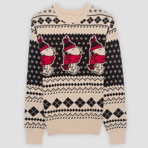 Men's Snoopy Scarf Graphic Sweater - Cream - 1 of 3