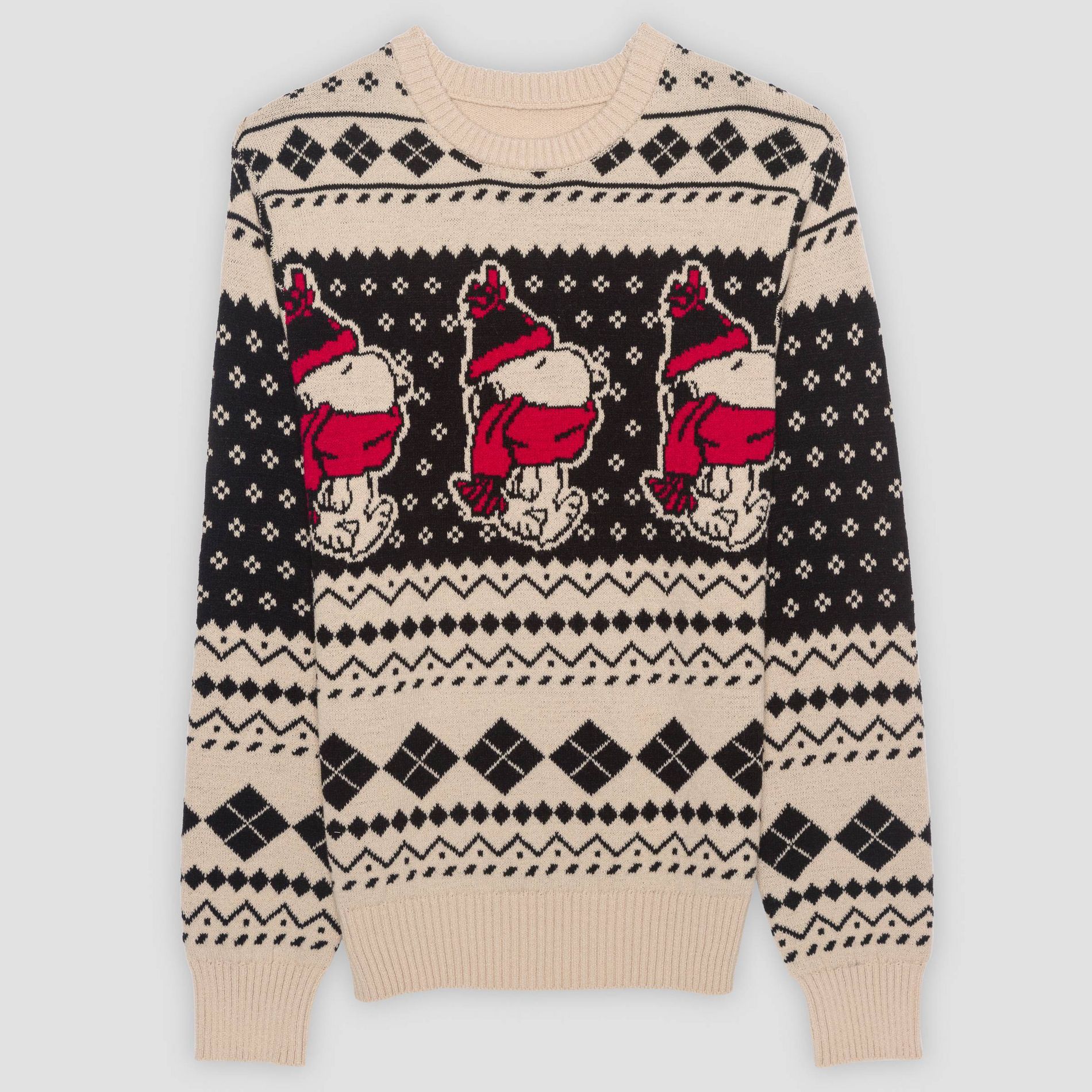 Men's Snoopy Scarf Graphic Sweater - Cream