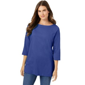 Woman Within Perfect Three-Quarter Sleeve Boatneck Tee - 1 of 4