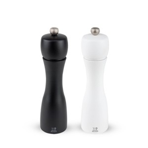Peugeot | Tahiti Duo, Pepper and Salt Mills, Wood Matte Black + White, 20 cm - 8 in - 1 of 2