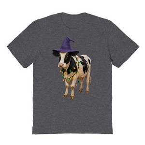 Rerun Island Men Halloween Cow Witch Lights Short Sleeve Graphic Cotton T-Shirt - 1 of 4