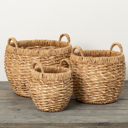 3-Piece Basket Planter Set | Round Woven Wicker Plant Baskets