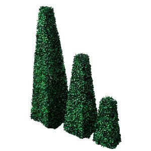 Aghana Digitals 3-Piece Artificial Boxwood Pyramid Topiaries: Lifelike Polyethylene, Indoor/Outdoor - 1 of 4
