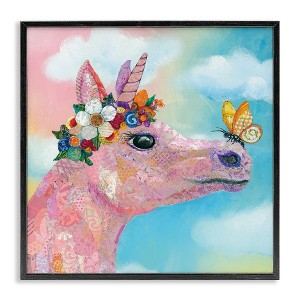 Stupell Industries Butterfly Kisses Pink Fantasy Unicorn Flower Blossoms Framed Giclee Art - 1 of 4