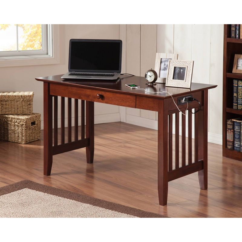 Mission Wood Writing Desk with Drawers and USB Walnut - AFI, 3 of 14