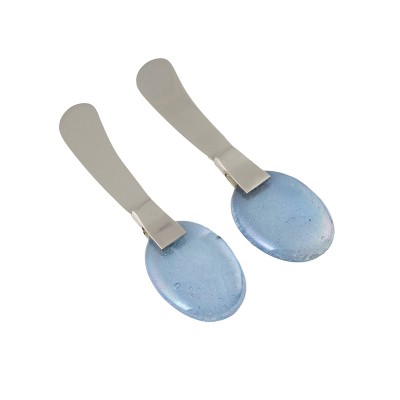 2pc Stainless Steel Matte Spreaders with Glass Handles Blue - Thirstystone