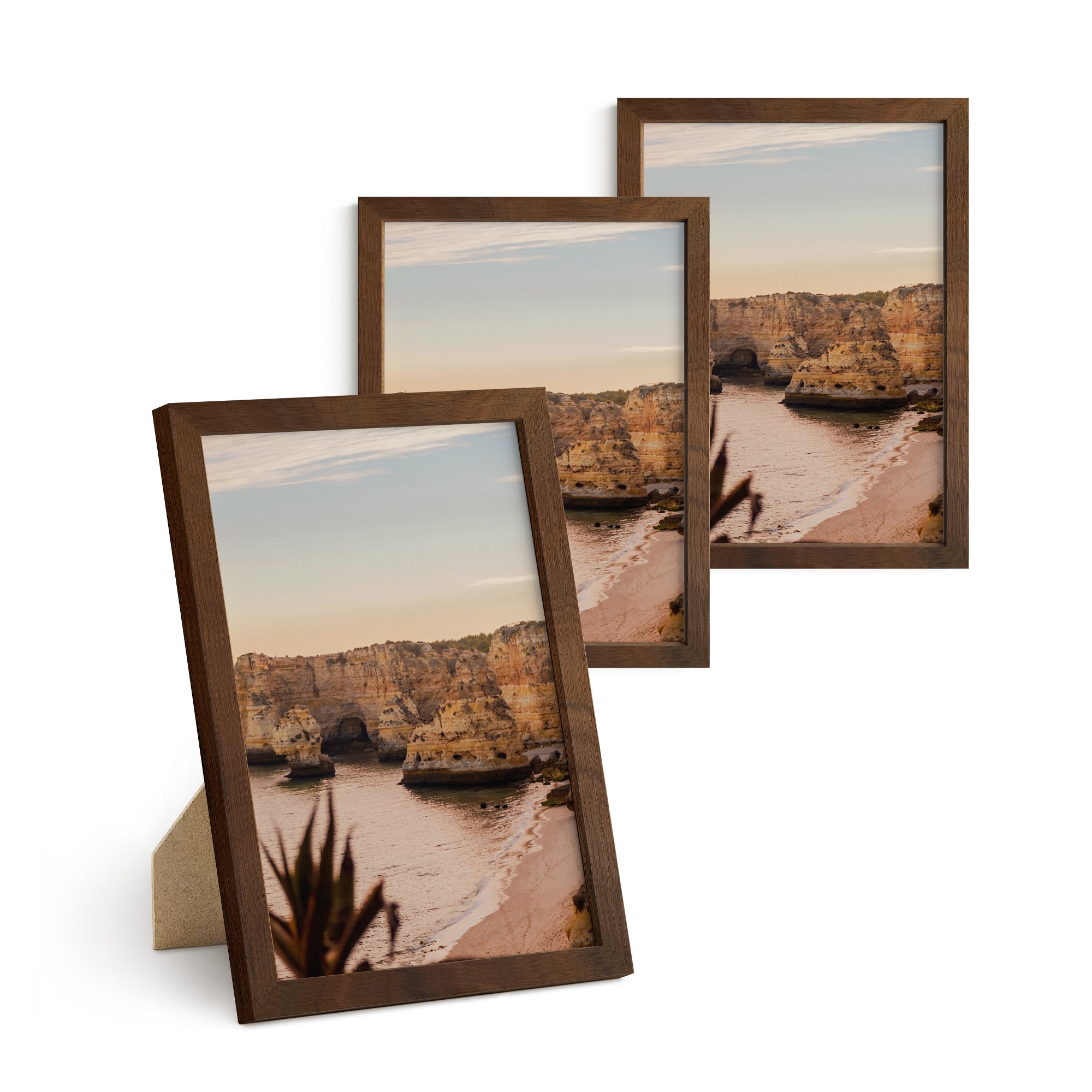 Haus and Hues Set of 3 Picture Frame with Plexiglass Cover, Walnut Oak, 5x7