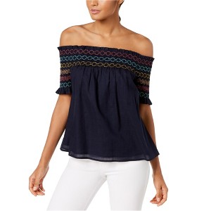 Trina Turk Womens Smocked Embroidered Off the Shoulder Blouse - 1 of 1