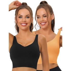 Allegra K Women's Workout Fitness Padded Longline Wireless Yoga Sports Bras 2 Pcs - 1 of 4