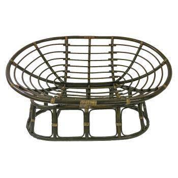 Bohemian Rattan Double Papasan Chair with Plush Camel Microsuede Cushion