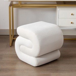 Upholstered Ottoman S-shape Makeup Vanity Stool Footstool, Velvet/Teddy - ModernLuxe - 1 of 4