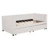Twin Bed With Ergonomic Design Backrest And Trundle, Upholstered Bed Frame With A Twin Size Trundle, Grounded Bed Modern-Cuddlewood - 3 of 4