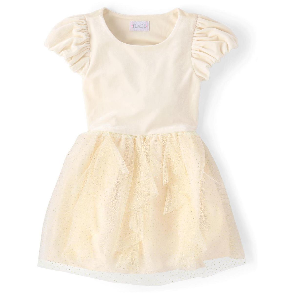The Children's Place Girls Short Flutter Sleeve Glitter Ruffle Mesh Fit And Flare Dress - thumbnail 2