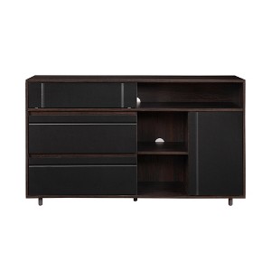 TiramisuBest Contemporary Sideboard with Detailed Doors and Open Storage, Stylish Buffet Cabinet for Living Room, Dining Room, Dark Espresso - 1 of 4