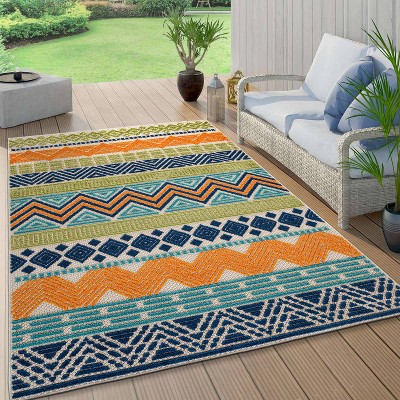 Marbella Multi-Color Boho Geometric Indoor/Outdoor Area Rug