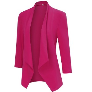 Women's Collarless Blazer 3/4 Sleeve Split Back Jacket Buttonless Office Casual Coat - 1 of 4