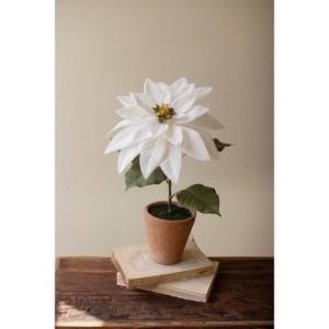 White Poinsettia Artificial Plant in Cement Planter – 18"Tall by Kalalou - 1 of 3